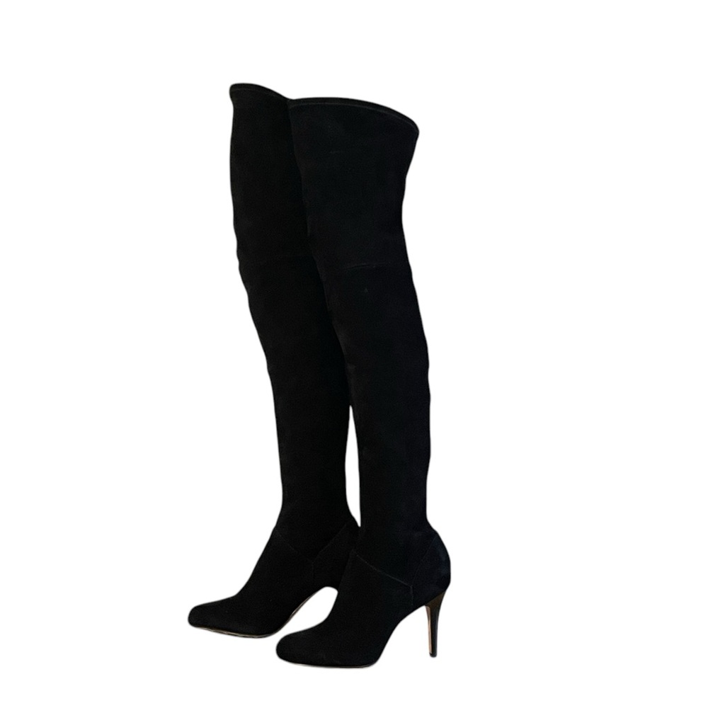 Cole Haan Black Suede Stretch Thigh High Boots Nike Air Soles Size 6 B